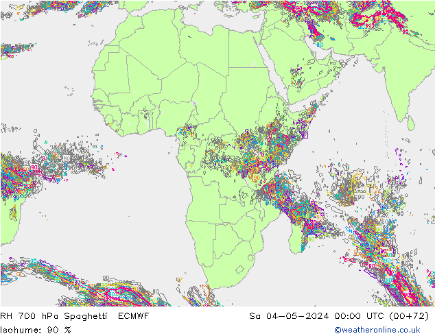 RH 700 hPa Spaghetti ECMWF  04.05.2024 00 UTC