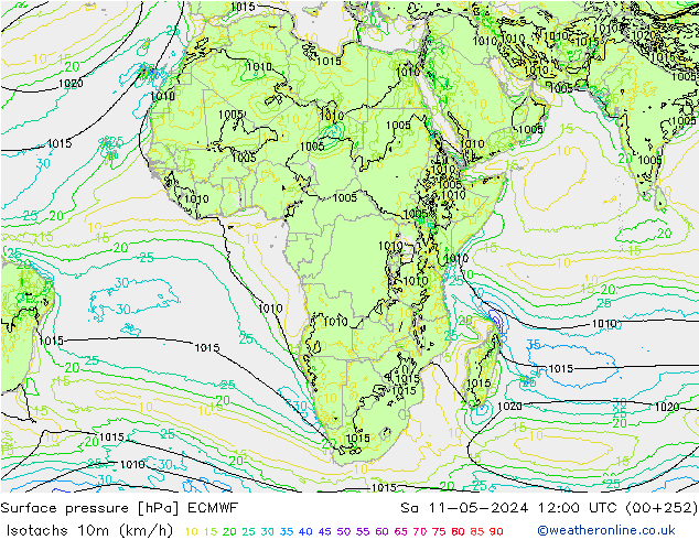 Isotachs (kph) ECMWF So 11.05.2024 12 UTC