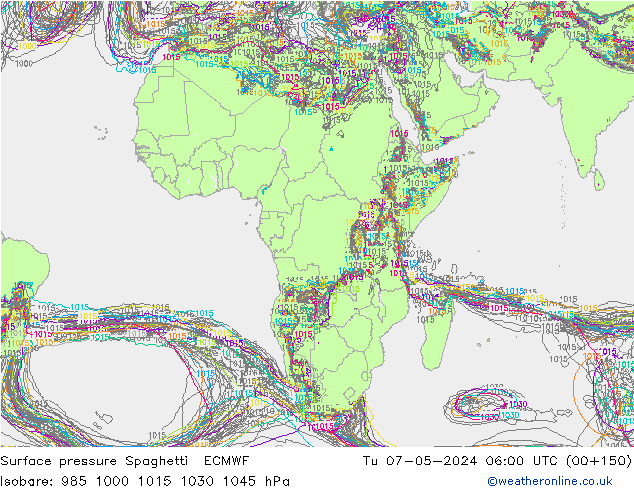 Atmosférický tlak Spaghetti ECMWF Út 07.05.2024 06 UTC