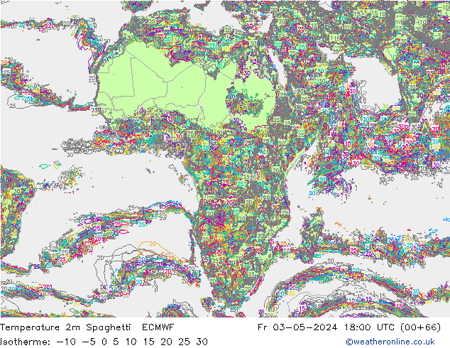 Temperatura 2m Spaghetti ECMWF Sex 03.05.2024 18 UTC