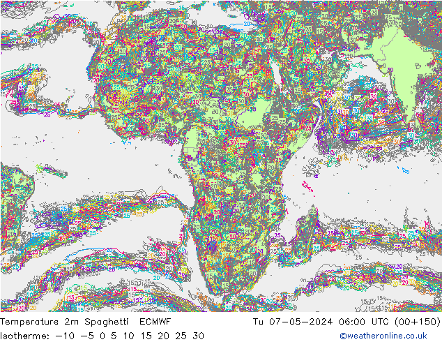 Temperature 2m Spaghetti ECMWF Út 07.05.2024 06 UTC