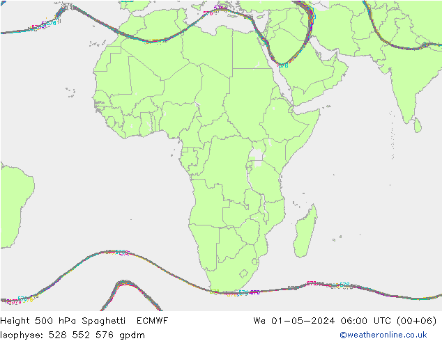 Height 500 hPa Spaghetti ECMWF We 01.05.2024 06 UTC