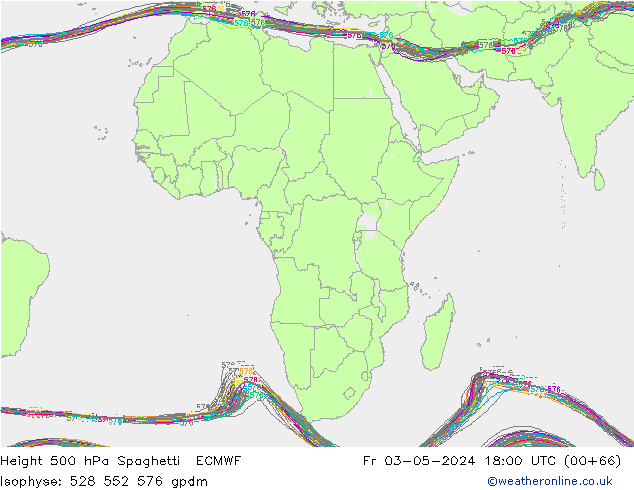 Height 500 hPa Spaghetti ECMWF Sex 03.05.2024 18 UTC