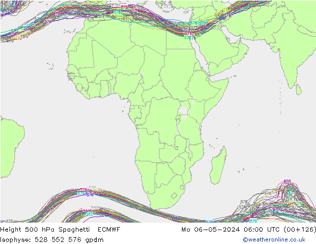 Height 500 hPa Spaghetti ECMWF Po 06.05.2024 06 UTC