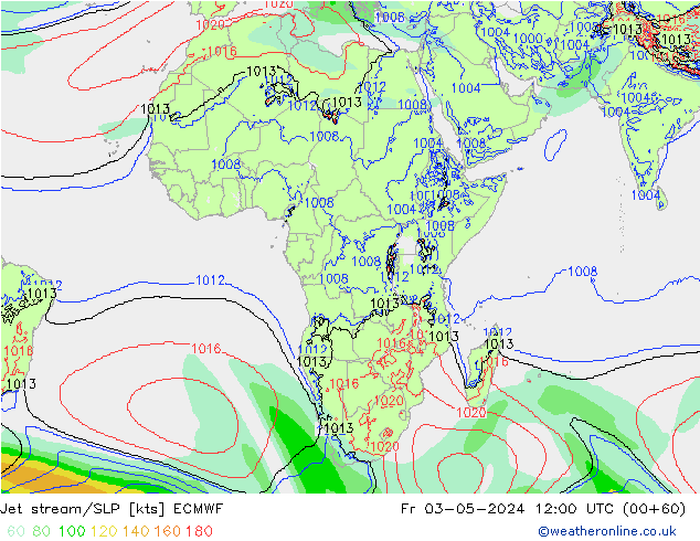 Straalstroom/SLP ECMWF vr 03.05.2024 12 UTC