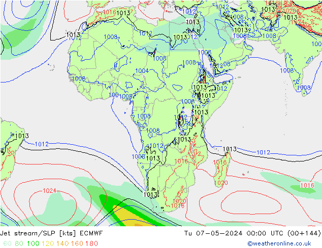 Straalstroom/SLP ECMWF di 07.05.2024 00 UTC