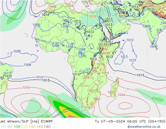 Jet stream/SLP ECMWF Út 07.05.2024 06 UTC