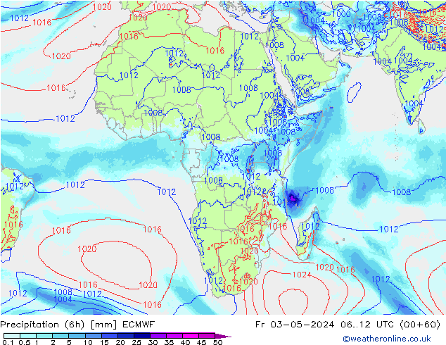 Precipitazione (6h) ECMWF ven 03.05.2024 12 UTC