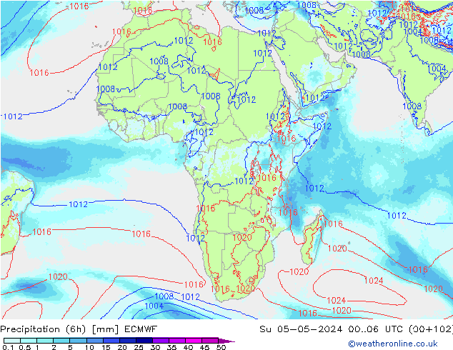 Precipitation (6h) ECMWF Su 05.05.2024 06 UTC