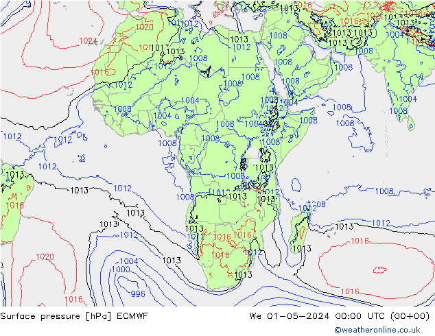 Pressione al suolo ECMWF mer 01.05.2024 00 UTC