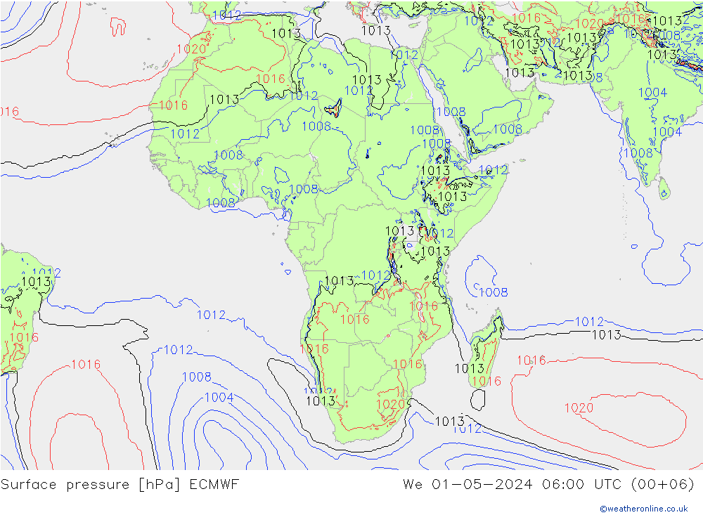 Surface pressure ECMWF We 01.05.2024 06 UTC