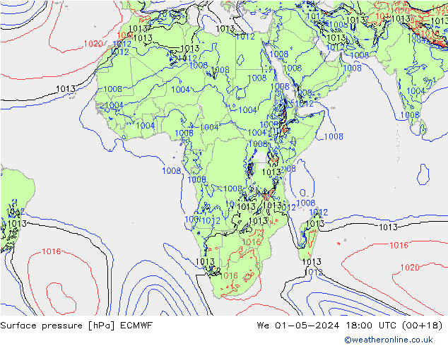 Luchtdruk (Grond) ECMWF wo 01.05.2024 18 UTC