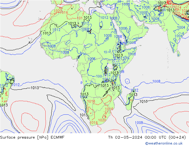 Presión superficial ECMWF jue 02.05.2024 00 UTC