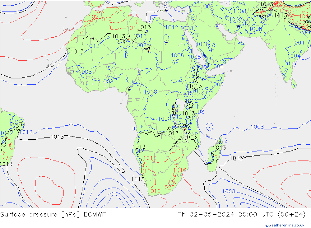 Atmosférický tlak ECMWF Čt 02.05.2024 00 UTC