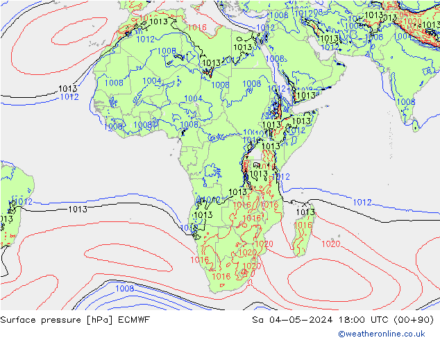 Presión superficial ECMWF sáb 04.05.2024 18 UTC