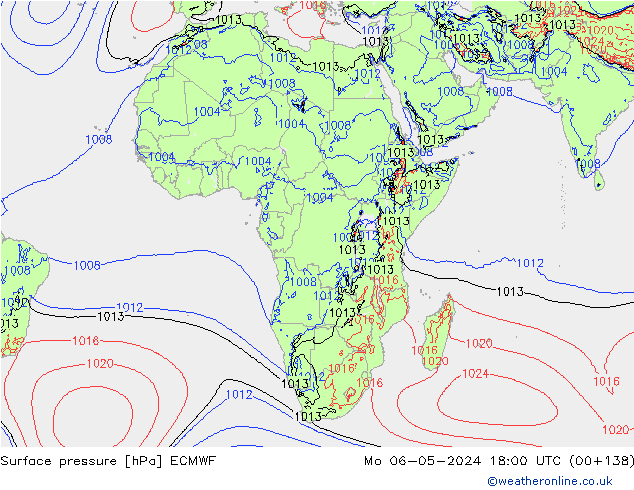 Atmosférický tlak ECMWF Po 06.05.2024 18 UTC