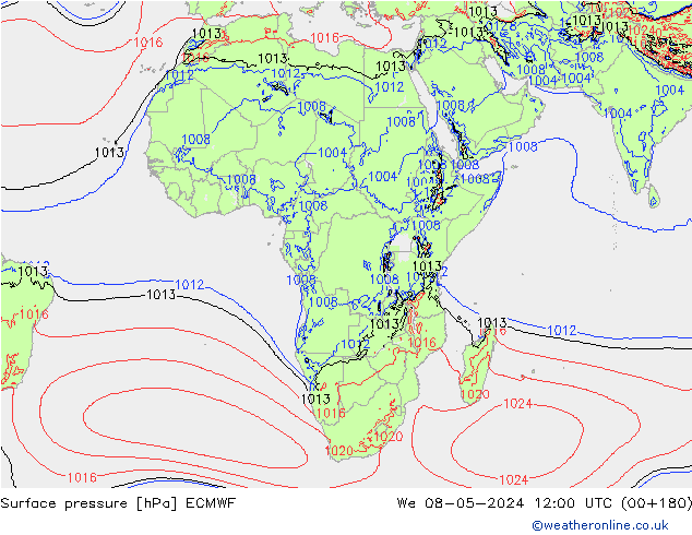 Surface pressure ECMWF We 08.05.2024 12 UTC