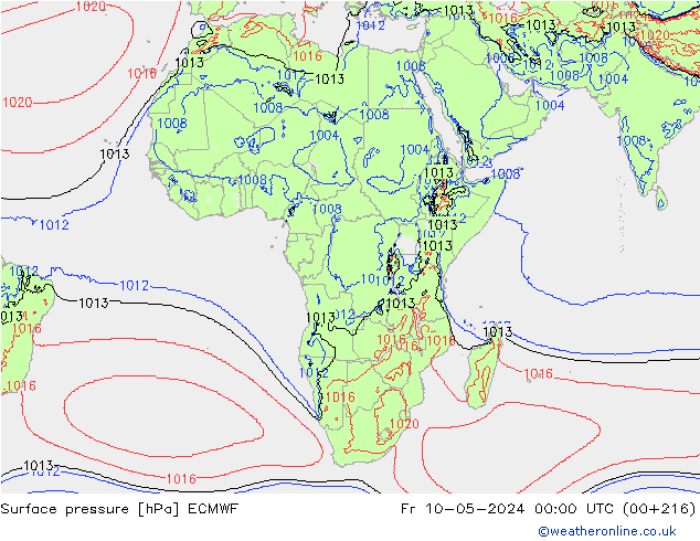 Pressione al suolo ECMWF ven 10.05.2024 00 UTC