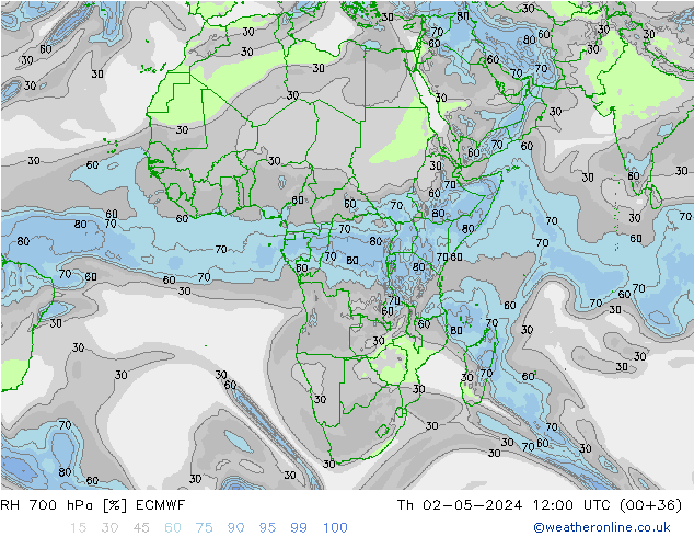 RH 700 гПа ECMWF чт 02.05.2024 12 UTC