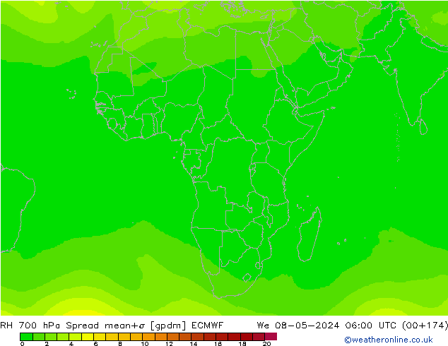 Humidité rel. 700 hPa Spread ECMWF mer 08.05.2024 06 UTC