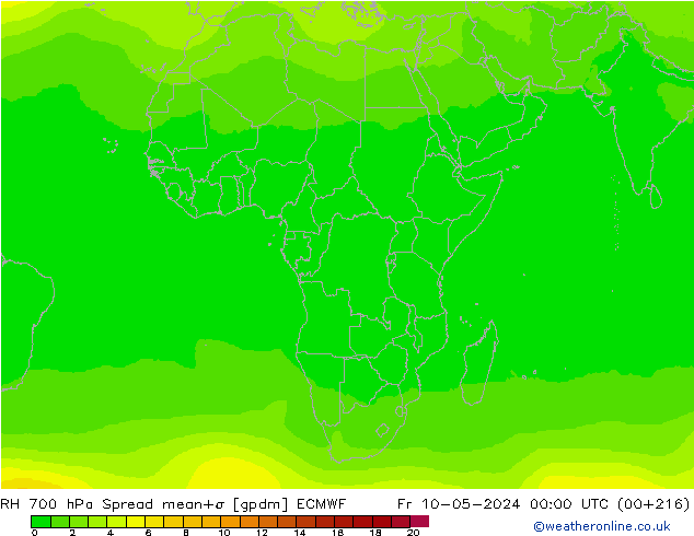 RH 700 hPa Spread ECMWF Pá 10.05.2024 00 UTC