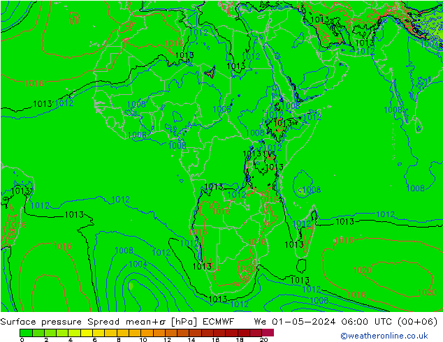 Surface pressure Spread ECMWF We 01.05.2024 06 UTC