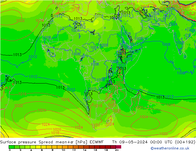 Surface pressure Spread ECMWF Th 09.05.2024 00 UTC