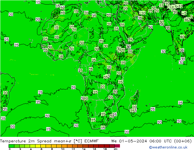 Temperature 2m Spread ECMWF We 01.05.2024 06 UTC