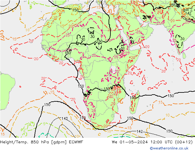 Height/Temp. 850 hPa ECMWF We 01.05.2024 12 UTC