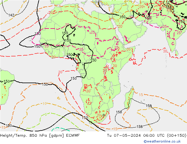 Height/Temp. 850 hPa ECMWF Út 07.05.2024 06 UTC