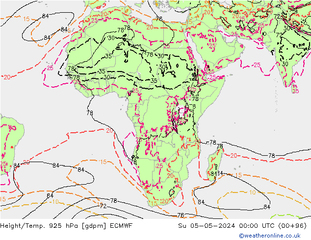 Geop./Temp. 925 hPa ECMWF dom 05.05.2024 00 UTC