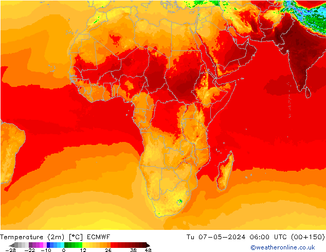 Temperature (2m) ECMWF Tu 07.05.2024 06 UTC