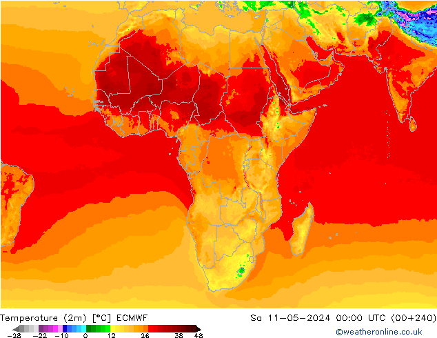 Temperature (2m) ECMWF Sa 11.05.2024 00 UTC