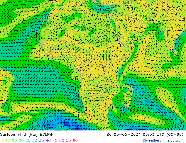 Viento 10 m ECMWF dom 05.05.2024 00 UTC