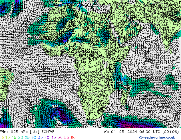 Vent 925 hPa ECMWF mer 01.05.2024 06 UTC