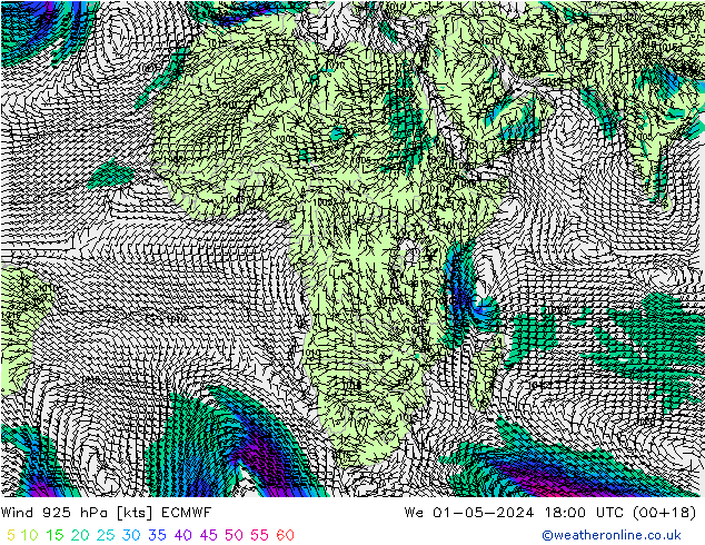 Wind 925 hPa ECMWF St 01.05.2024 18 UTC