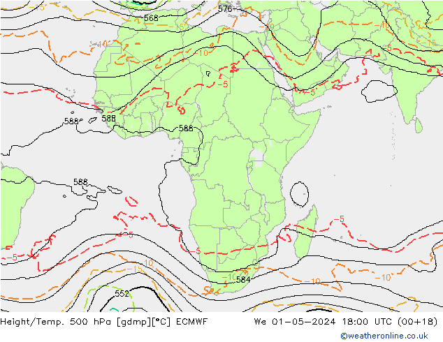 Height/Temp. 500 hPa ECMWF We 01.05.2024 18 UTC