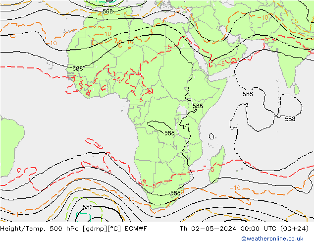 Height/Temp. 500 гПа ECMWF чт 02.05.2024 00 UTC