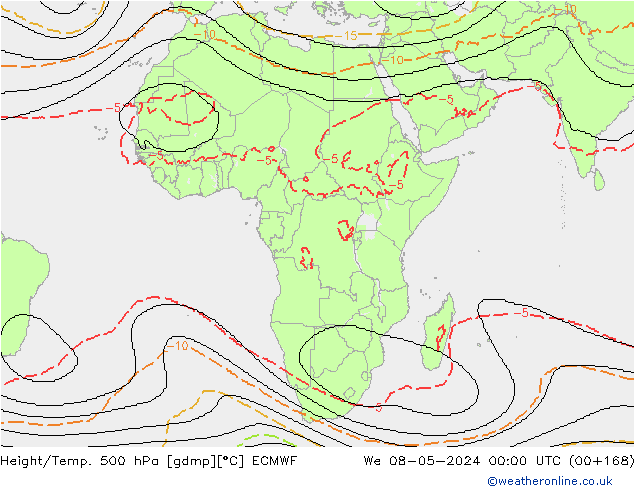 Géop./Temp. 500 hPa ECMWF mer 08.05.2024 00 UTC