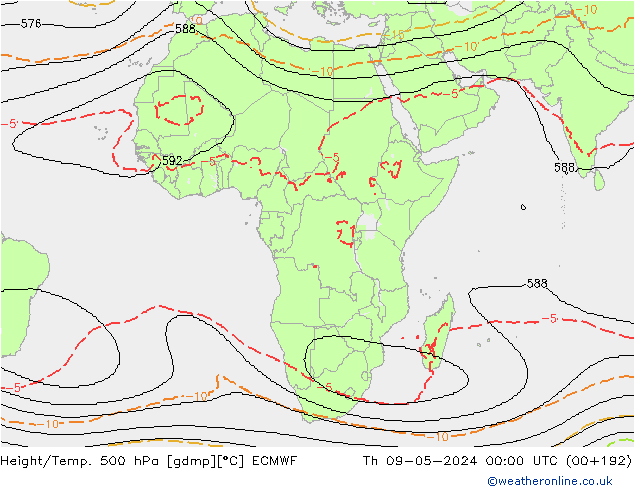 Height/Temp. 500 hPa ECMWF Th 09.05.2024 00 UTC