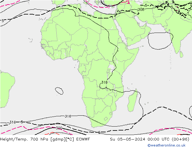 Height/Temp. 700 hPa ECMWF dom 05.05.2024 00 UTC