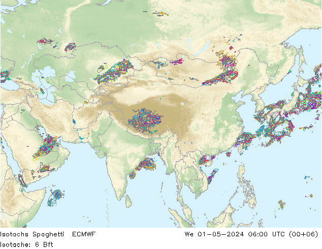 Isotachs Spaghetti ECMWF We 01.05.2024 06 UTC