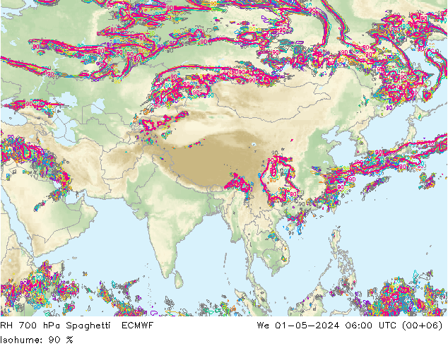 RV 700 hPa Spaghetti ECMWF wo 01.05.2024 06 UTC