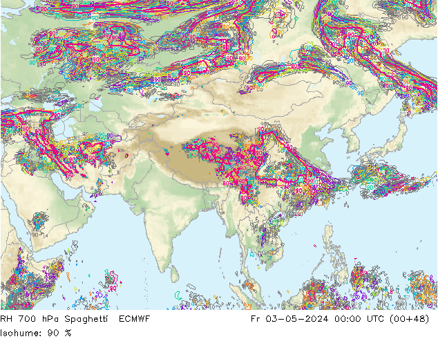 RH 700 hPa Spaghetti ECMWF Pá 03.05.2024 00 UTC