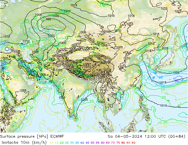 Eşrüzgar Hızları (km/sa) ECMWF Cts 04.05.2024 12 UTC