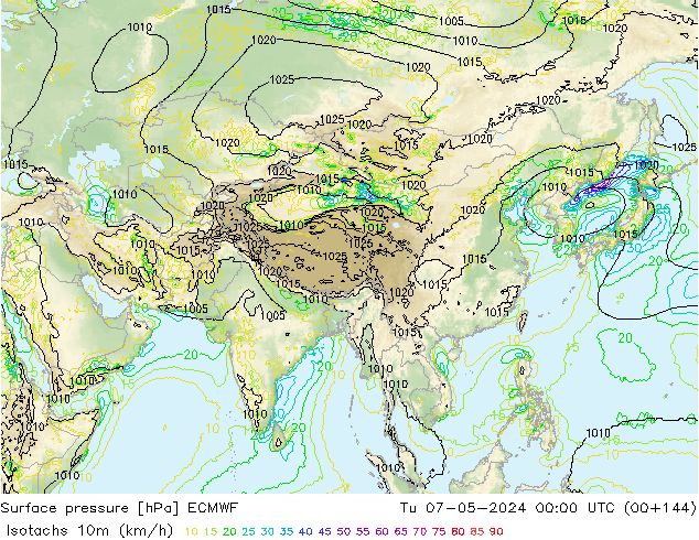 Isotachs (kph) ECMWF mar 07.05.2024 00 UTC