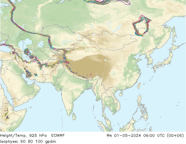 Height/Temp. 925 hPa ECMWF mer 01.05.2024 06 UTC