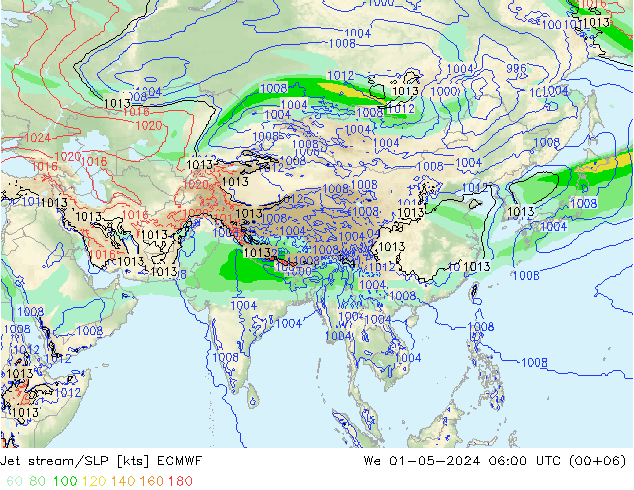 Corrente a getto ECMWF mer 01.05.2024 06 UTC