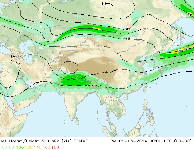 Jet stream/Height 300 hPa ECMWF We 01.05.2024 00 UTC