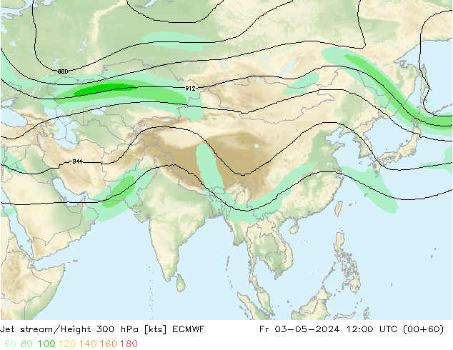 Jet stream/Height 300 hPa ECMWF Fr 03.05.2024 12 UTC